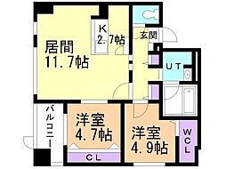 ＮＣウイング白石 4階2LDKの間取り