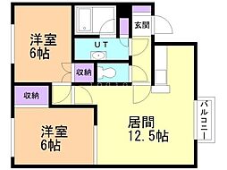 クレストールグレース 2LDKの間取図画像