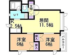 アベニューおちB 2LDKの間取図画像