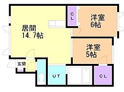 グランヴィラ1 2LDKの間取図画像