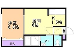 カーサ菊水 1LDKの間取図画像