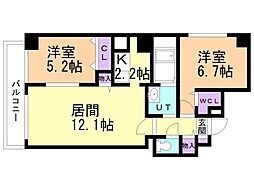 ルーデンスプレイス白石 2LDKの間取図画像