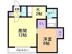 クラリス菊水5 1LDKの間取図画像
