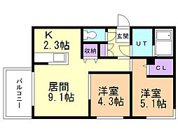 ハルトラーテ東札幌 2LDKの間取図画像