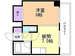 コスモス東札幌 1DKの間取図画像