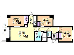 リラハイツ南郷 3LDKの間取図画像