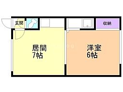 リヴァティ間瀬 1DKの間取図画像