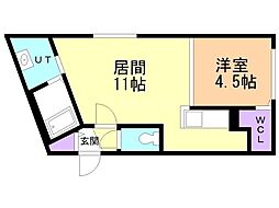 札幌市白石区本郷通9丁目北マンション 1LDKの間取図画像