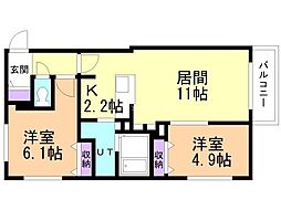 ブランシャールNOA豊平 2LDKの間取図画像