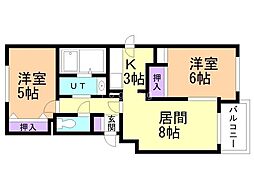 ウィスタリア北郷 2LDKの間取図画像