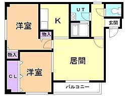 リベア菊水 2DKの間取図画像