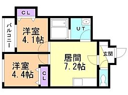 札幌市豊平区月寒東五条16丁目マンション 2DKの間取図画像