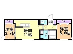 札幌市白石区菊水八条2丁目マンション 2LDKの間取図画像