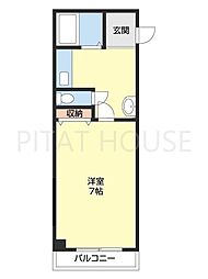 パープルハイツ 3階1Kの間取り