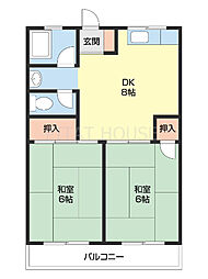 ローズ名草 2階2DKの間取り