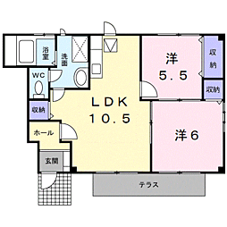 カンフォート松島I 1階2LDKの間取り