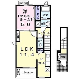 グランソレイユ 2階1LDKの間取り