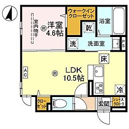 D-grace秋月 1階1LDKの間取り
