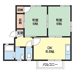 マイルドディアスきし 2階2DKの間取り