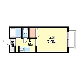サニーコート和歌山A棟 2階1Kの間取り