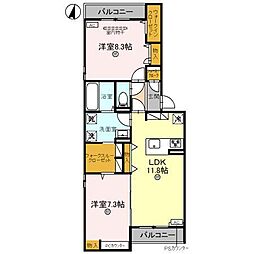 D-ROOM和歌山黒田 3階2LDKの間取り