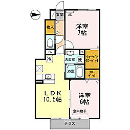 D-room内原　B棟 1階2LDKの間取り