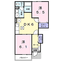 ビーミングベルI 1階2DKの間取り