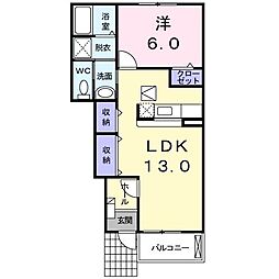 プレシャスコートＫ西浜 1階1LDKの間取り