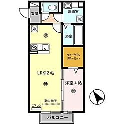フィオーレ野崎II 2階1LDKの間取り