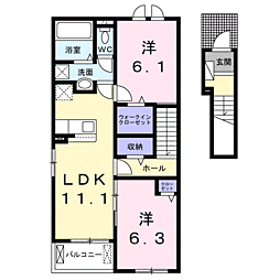 スウィート日高　I 2階2LDKの間取り