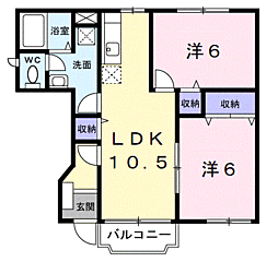 シャトーボヌールＳＵＺＵ　Ａ 1階2LDKの間取り