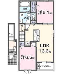 ロイズ紀三井寺II 2階2LDKの間取り