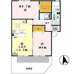 サンヴィレッジ田尻 2LDKの間取図画像