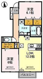 グランクレージュ有田川B棟 2LDKの間取図画像