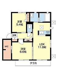 フロントパディ 2LDKの間取図画像