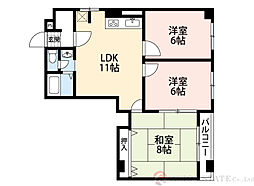 パレス江坂 6階3LDKの間取り
