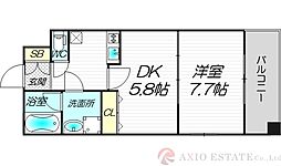 レフィーナカルム江坂 1DKの間取図画像