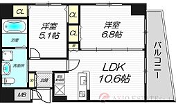 セレブコート木川 2LDKの間取図画像