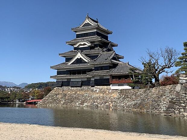 松本城国宝に指定されています。お堀には鯉が泳いでおり、魚を眺めながらのお散歩コースにもお勧めです。また、一年を通して様々な催しも行われています。 680m