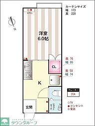 シティハイムメヌエット 1階1Kの間取り