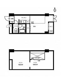 ハピネス上町 4階1Kの間取り