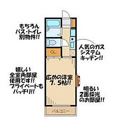 サウサリート芦花 1階1Kの間取り
