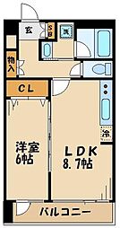 クロスフォート砧 2階1LDKの間取り