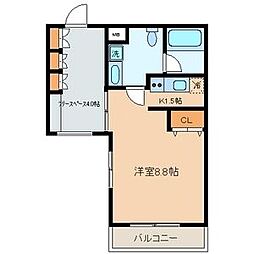 ミリアレジデンス桜新町 2階1Kの間取り