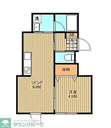 グリーンウッド 1階1LDKの間取り