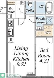 エクレール芦花公園 205 2階1LDKの間取り