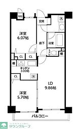 レジディア三軒茶屋II 5階2LDKの間取り