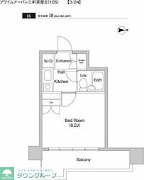 レジデンス三軒茶屋スクエア 1Kの間取図画像