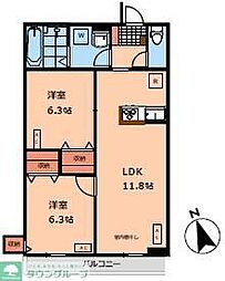世田谷区上祖師谷4丁目アパート 2LDKの間取図画像