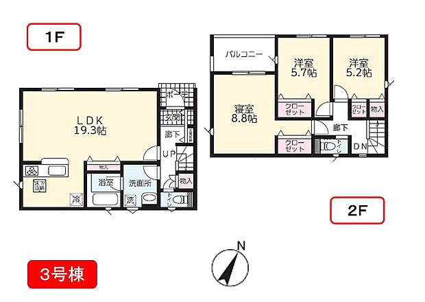 3号棟 ＬＤＫは約19.3帖と広々とした空間です。